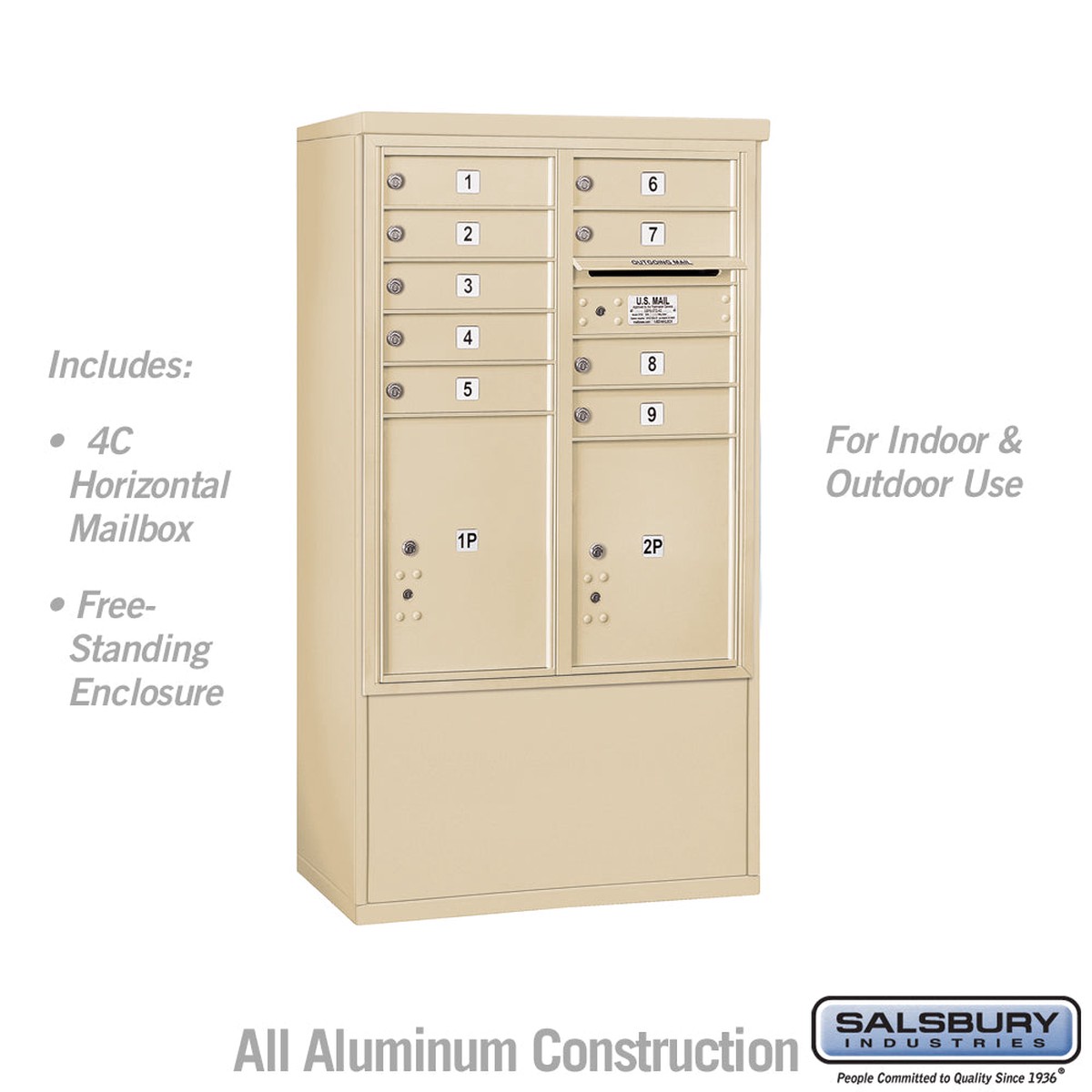 10 Door High Free-Standing 4C Horizontal Mailbox with Parcel Lockers in Sandstone