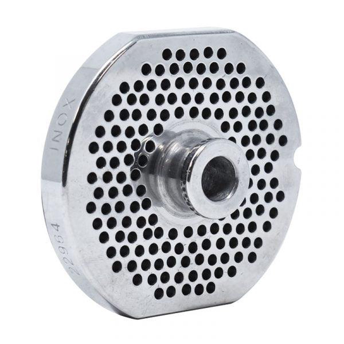 #22 Stainless Steel Machine Plate with Hub, Single Notch, and Flat Sides - 3-1/4" Diameter, 9/64" Hole Size - 40306