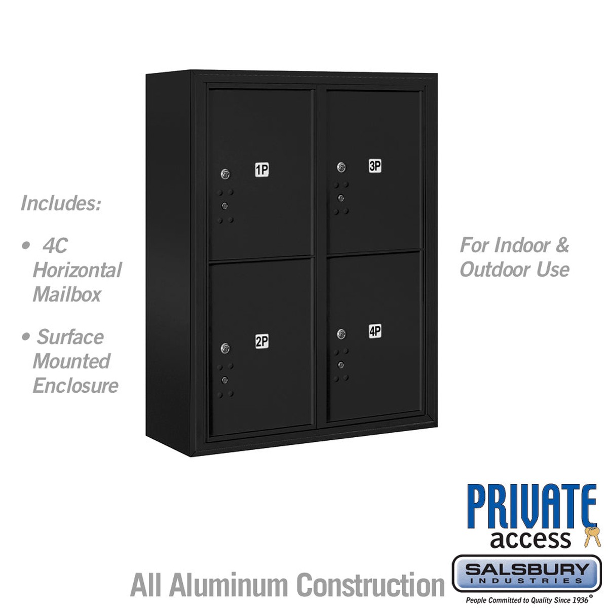 10-Door Surface Mounted Parcel Locker with 4 Parcel Lockers in Black for Private Access