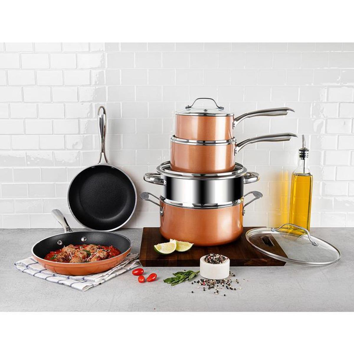 15- Piece Aluminum Non-Stick Copper Cast Textured Surface Cookware Set
