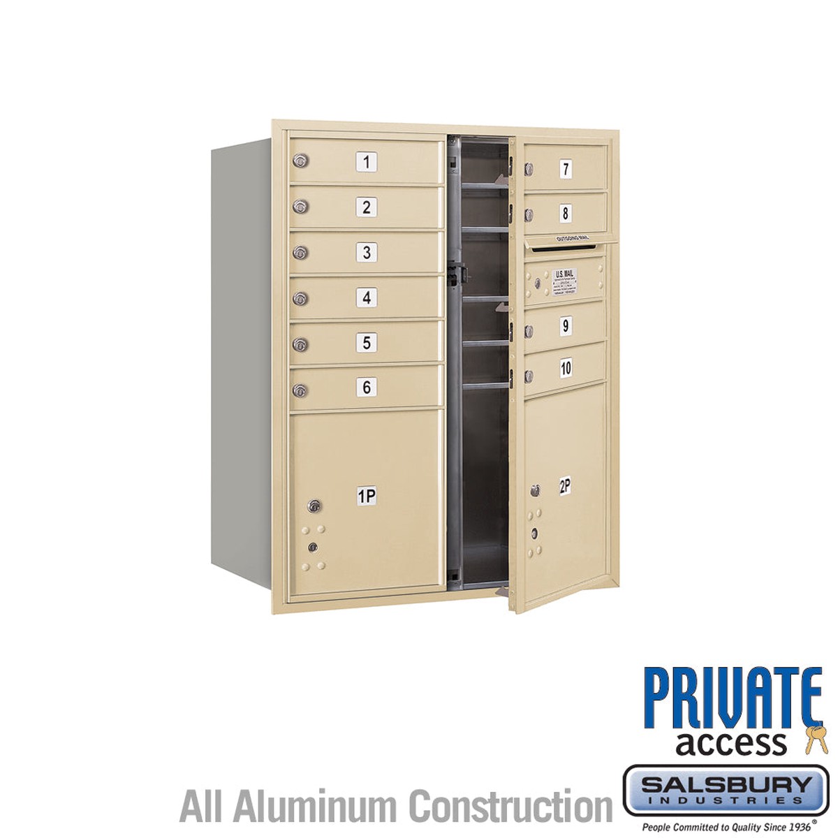 10 Door High Recessed Mounted 4C Horizontal Mailbox with Parcel Lockers in Sandstone - Private Access
