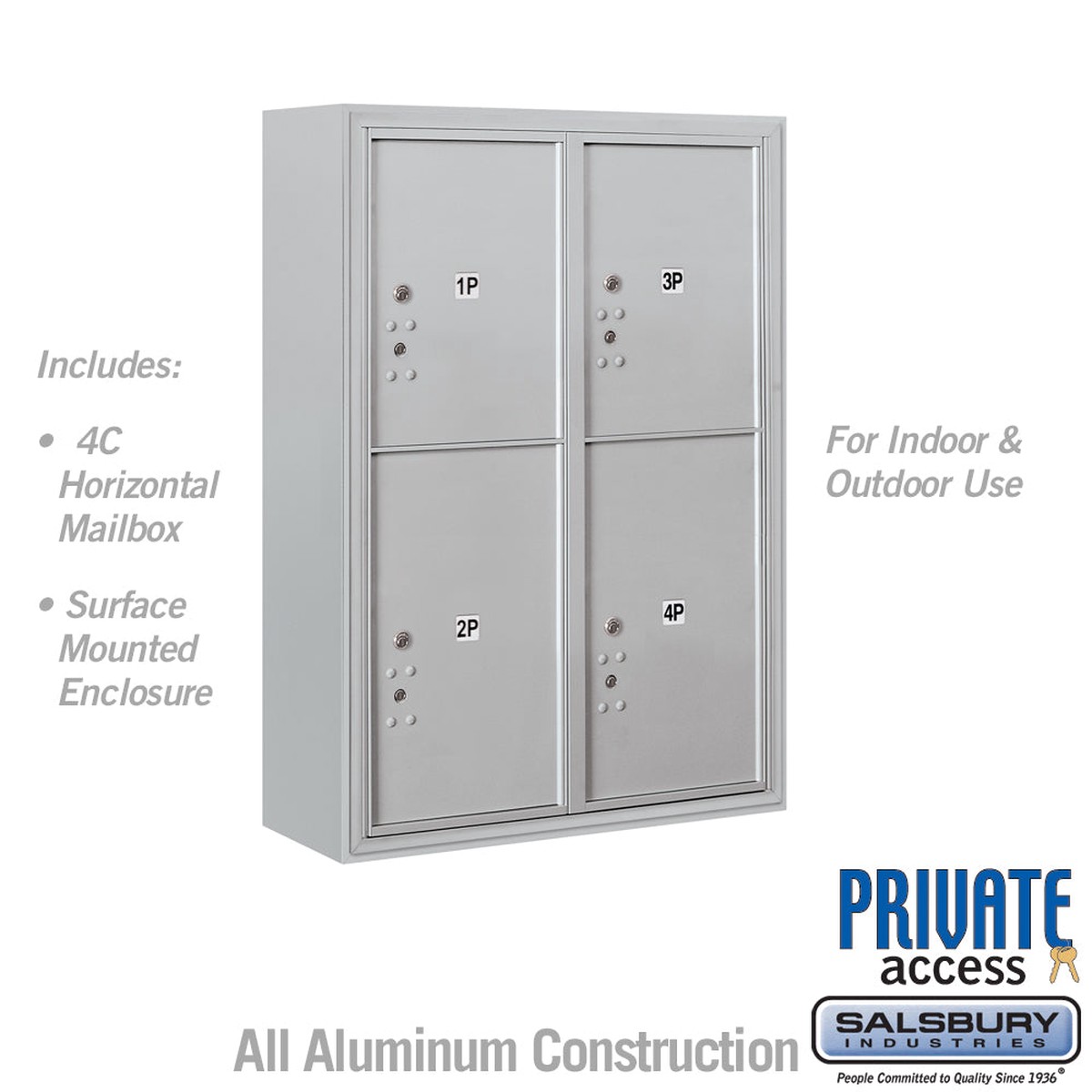 11 Door High Surface Mounted Parcel Locker with 4 Parcel Lockers in Aluminum for Private Access