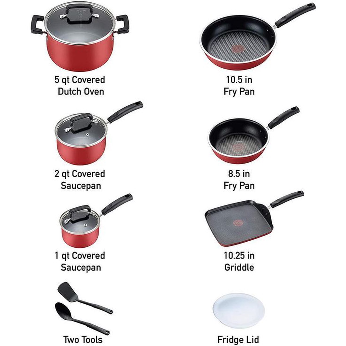 12-Piece Nonstick Titanium Cookware Set with Lids in Red