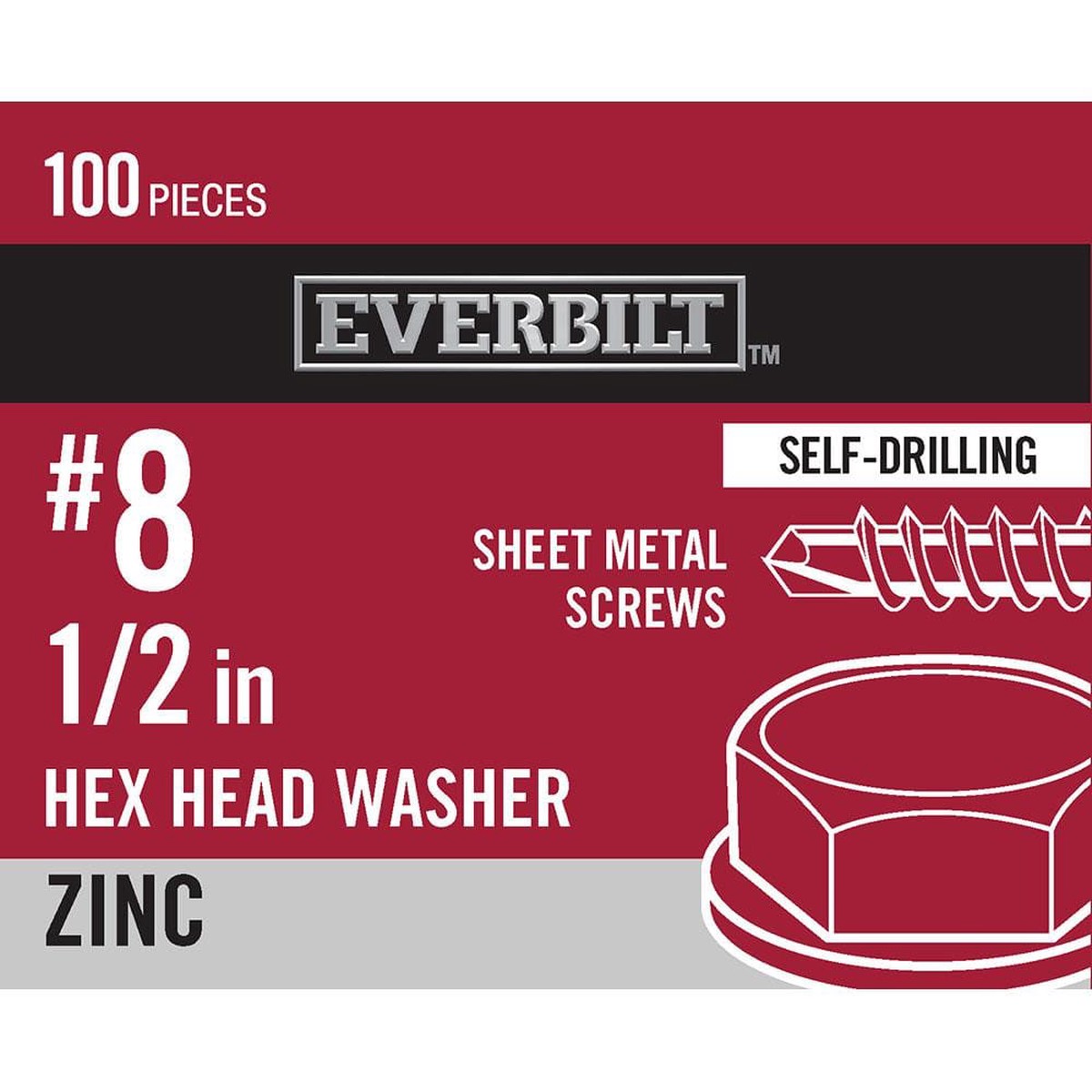 #8 x 1/2 in. Galvanized Hex Head Self-Drilling Screws, Charcoal Gray (100-Pack Bag)