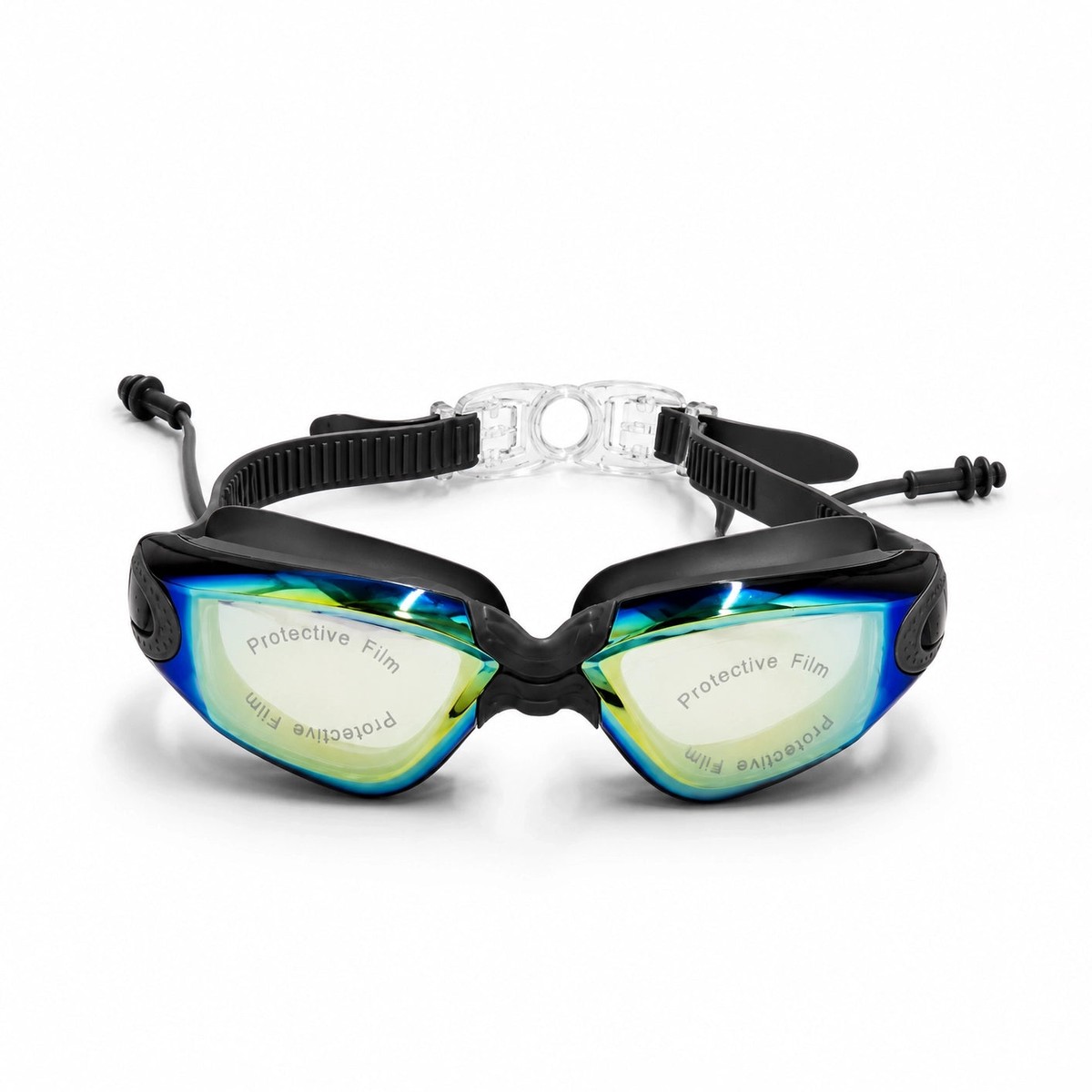 1366T-03 Swimming Goggles Mirrored Anti-Fog UV Protection Swim Goggles Black & Blue