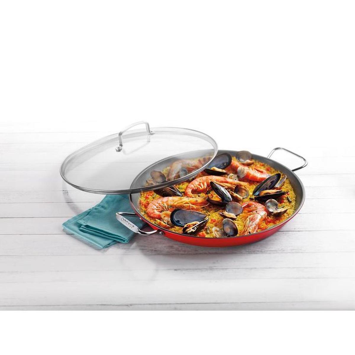 15 in. Stainless Steel Nonstick Grill Pan in Red with Glass Lid