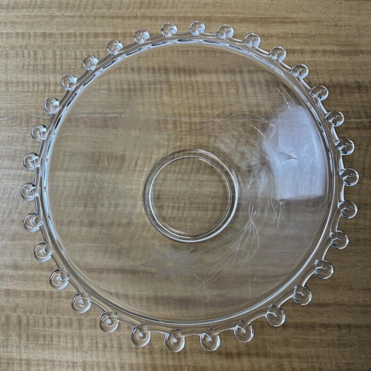 Large Candlewick Crystal Serving Bowl With Etched Flowers