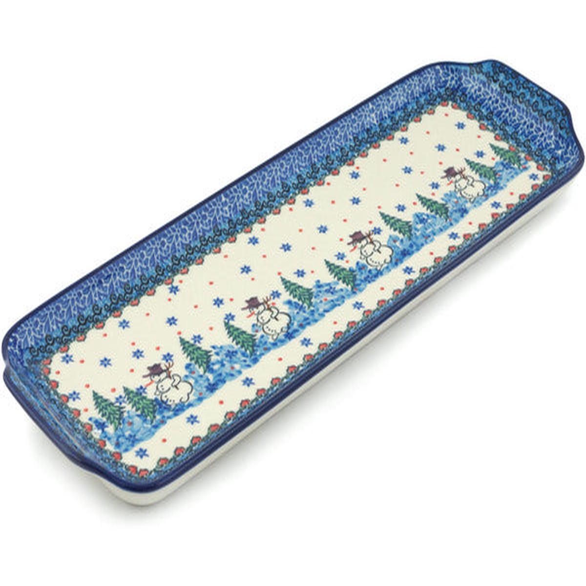 Platter with Handles 16" Dancing Snowman Theme UNIKAT