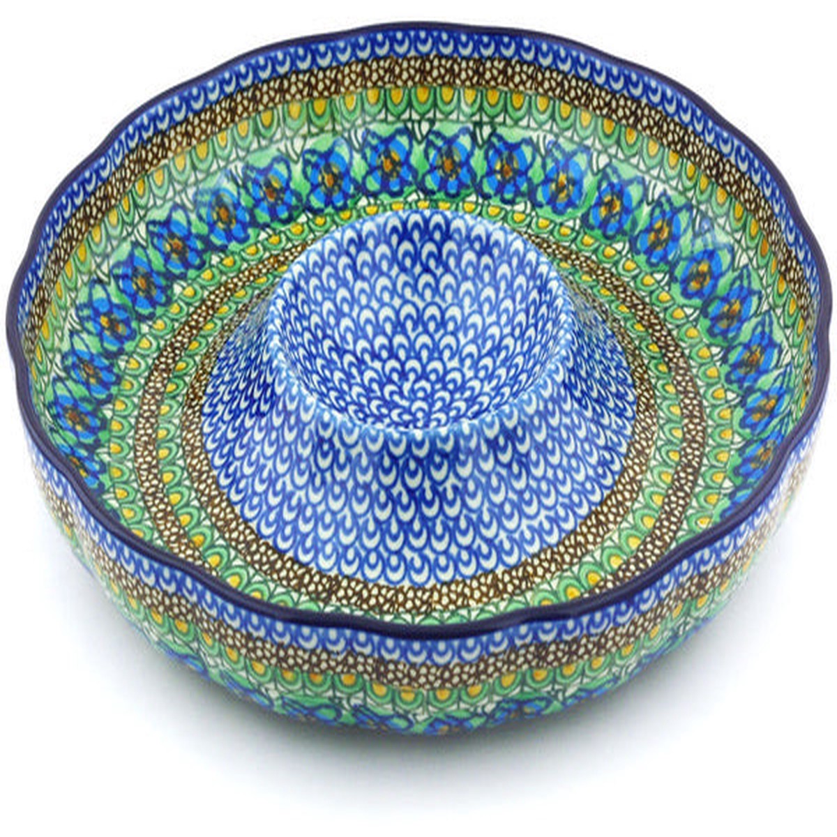 Polish Pottery 12" Chip and Dip Platter Mardi Gras UNIKAT