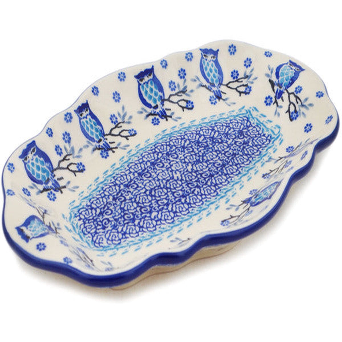 Polish Pottery 9" Platter Owl Kingdom UNIKAT