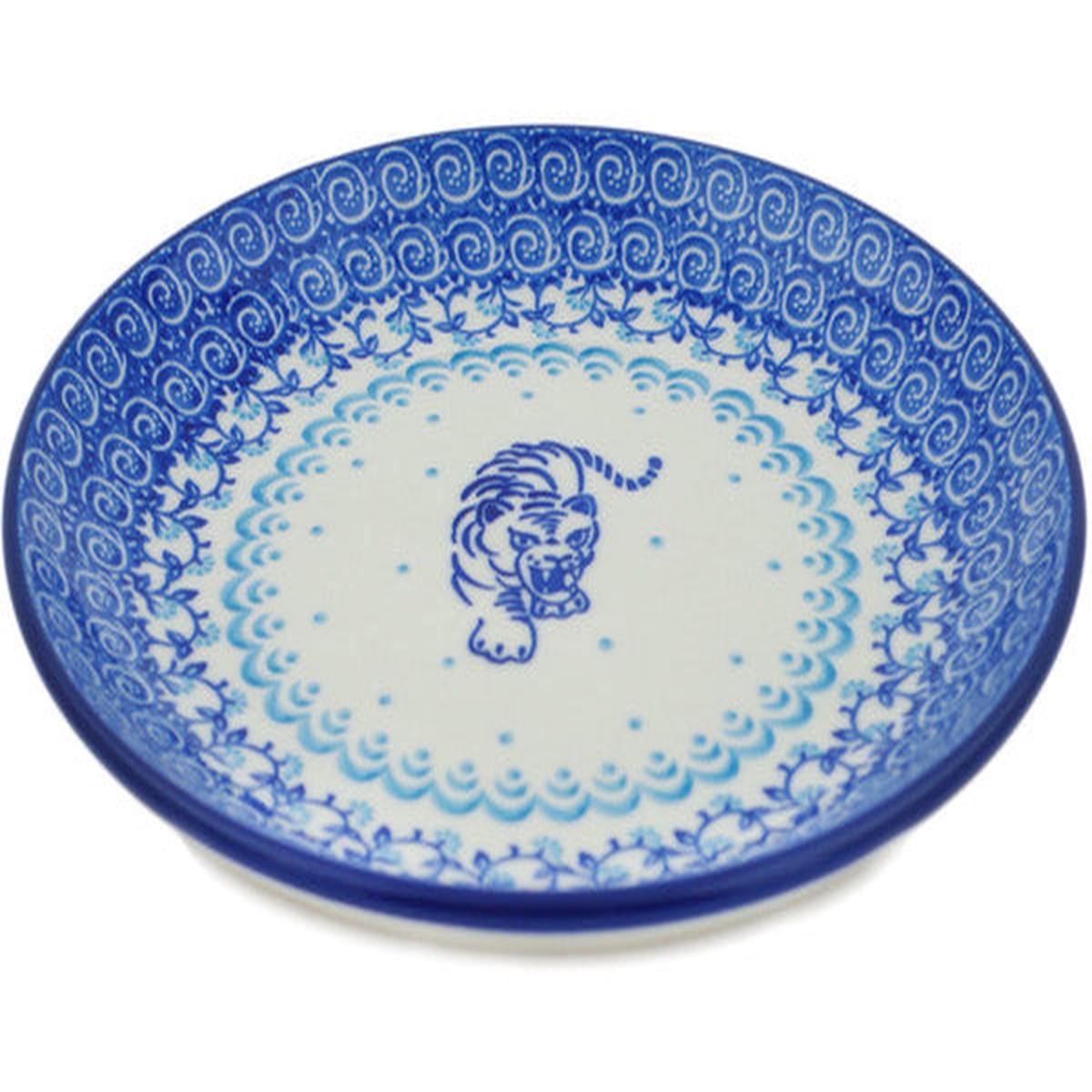 Polish Pottery Dessert Plate Cobalt Tiger