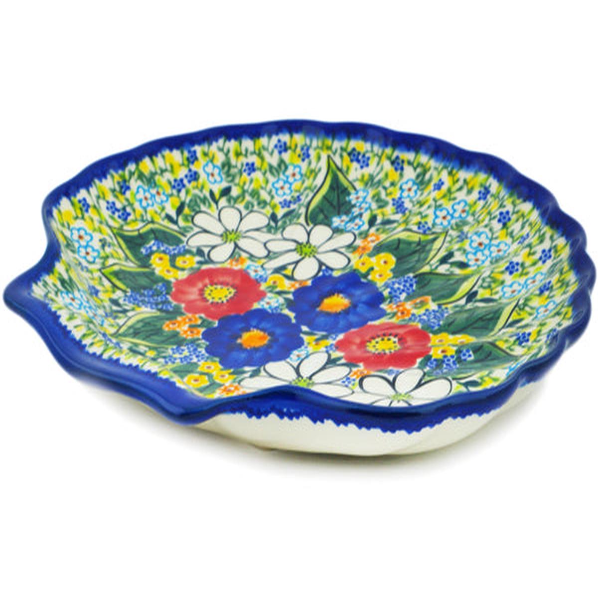 11" Fluted Shell Shaped Platter 11" Magical Spring Theme UNIKAT