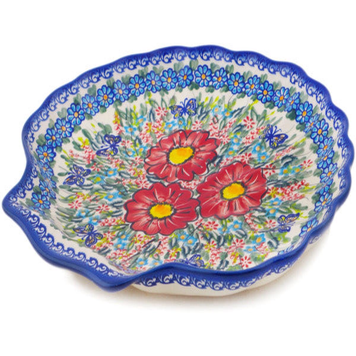 11" Fluted Shell Shaped Platter 11" Red Hibiscus Theme UNIKAT