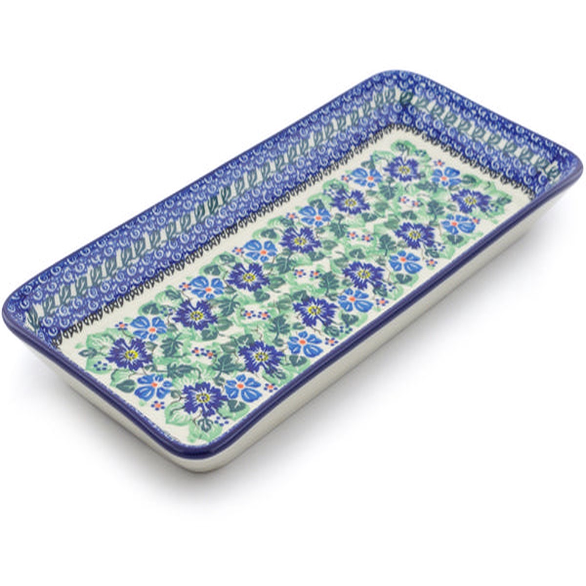 Polish Pottery 13" Platter Morning Glory Wreath UNIKAT